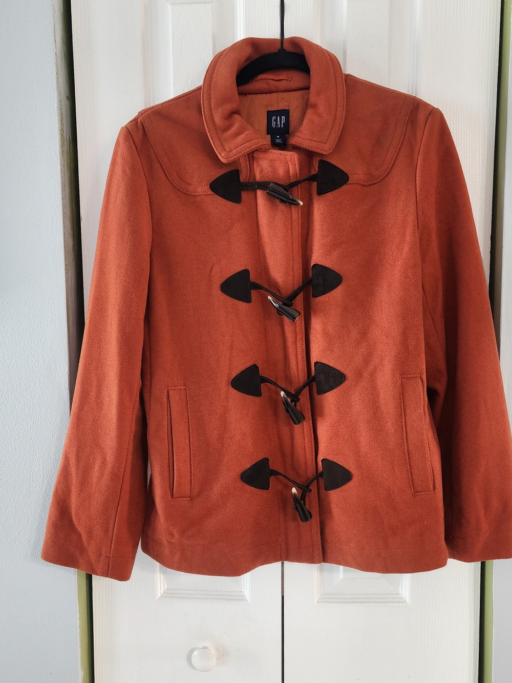 Vintage GAP Wool Blend Toggle Duffle Jacket M Rust Orange Y2K Zip Coat